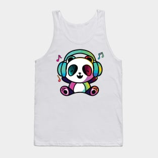 Happy Panda Bear with headphones Tank Top